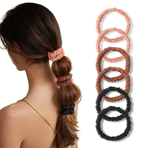 6PCS Silk Scrunchies, Elastic Mulberry Silk Hair Ties, 100% Scrunchies for Women Girls, Elastic Ponytail Holders No Damage
