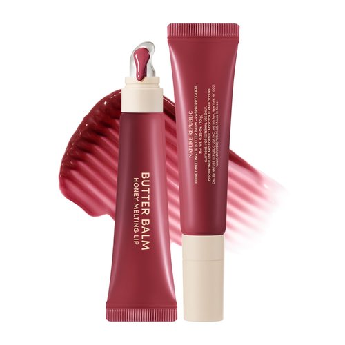 Nature Republic Honey Melting Lip Butter Balm – Hydrating Tinted Plumping Lip Balm with Peptides, for Sheer & Glossy, Fuller-Looking Lips (RASPBERRY GLAZE)