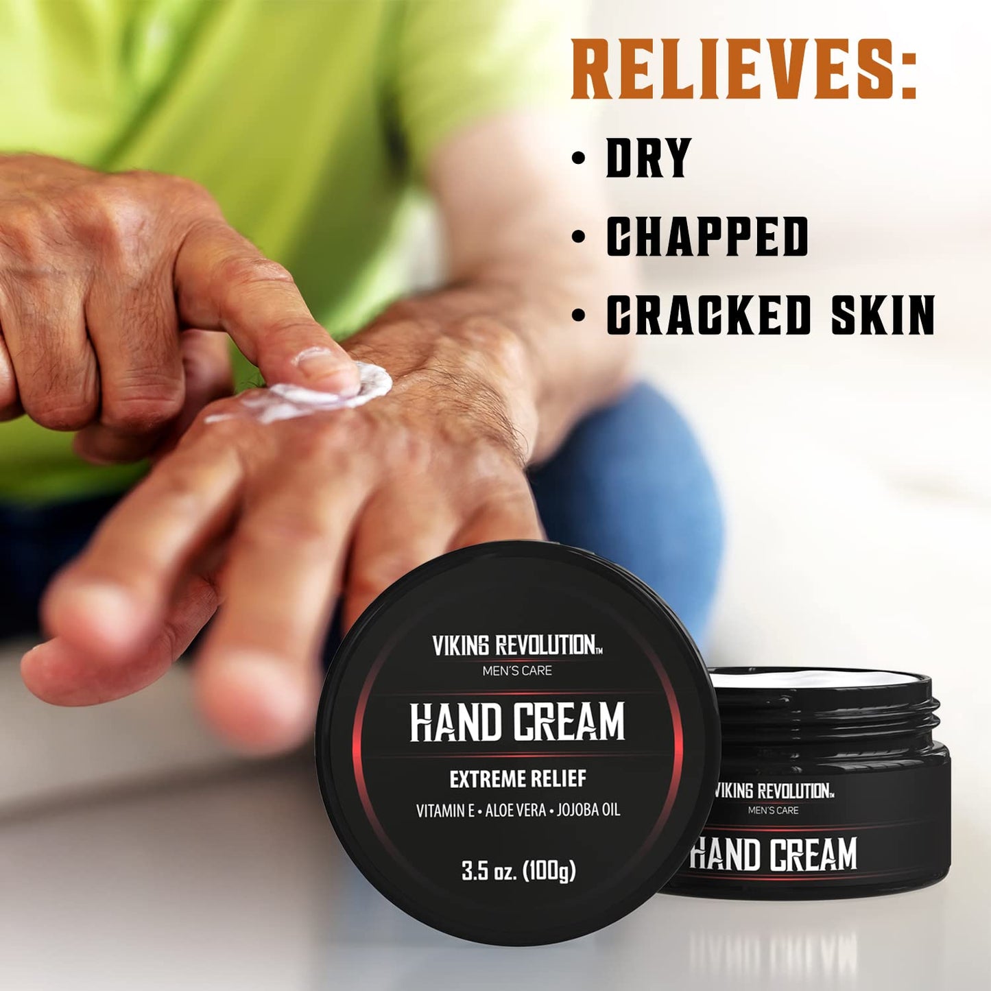 Viking Revolution Men's Hand Cream - Aloe Vera & Vitamin E Repair for Dry, Cracked Hands (3.5oz)