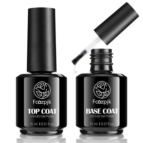 Fcozpjk Gel Top Coat, 2Pcs 15ml No Wipe Top Coat and Base Set Glossy Finish Shiny Top Nail Polish Soak Off Clear Base Gel Manicure Art Supplies