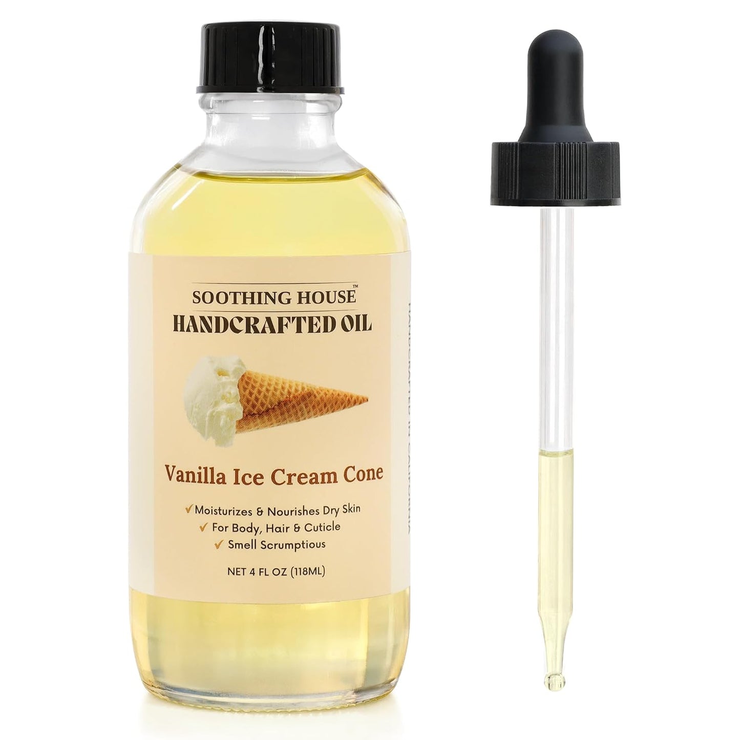Vanilla Ice Cream Cone Body Oil - Premium Non-Greasy Moisturizer for Glowing Skin | 4 Fl Oz