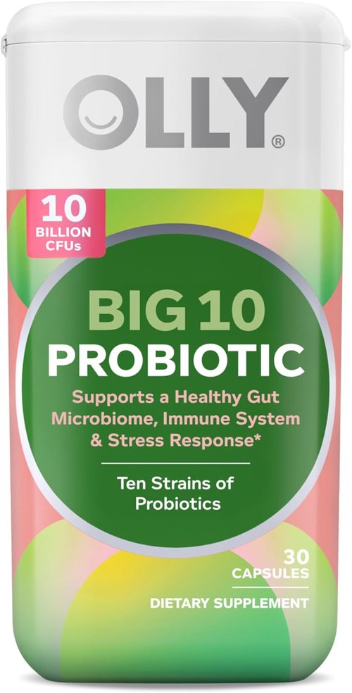 OLLY Big 10 Probiotic - Supports Healthy Gut Microbiome with 10 Billion CFUs | 30 Count Supply