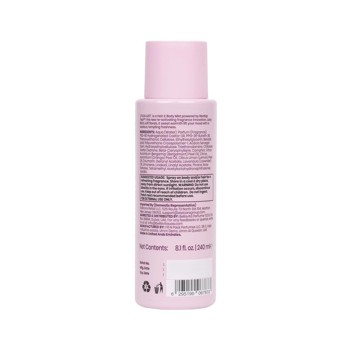 Bellavita Luxury Litchi Lust Hair & Body Mist - Sweet Fruity Spray | Alcohol-Free | 8.12 fl. oz | 240 ml