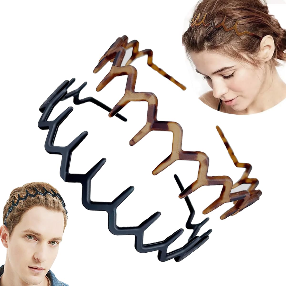 Vrose Flosi Fashion Wide Zig Zag Headbands for Women and Men - Plastic Wavy Hair Band with Teeth Comb - Classic 90s Hair Accessories for Face Washing Skin Care Makeup Hair Holder Everyday Use