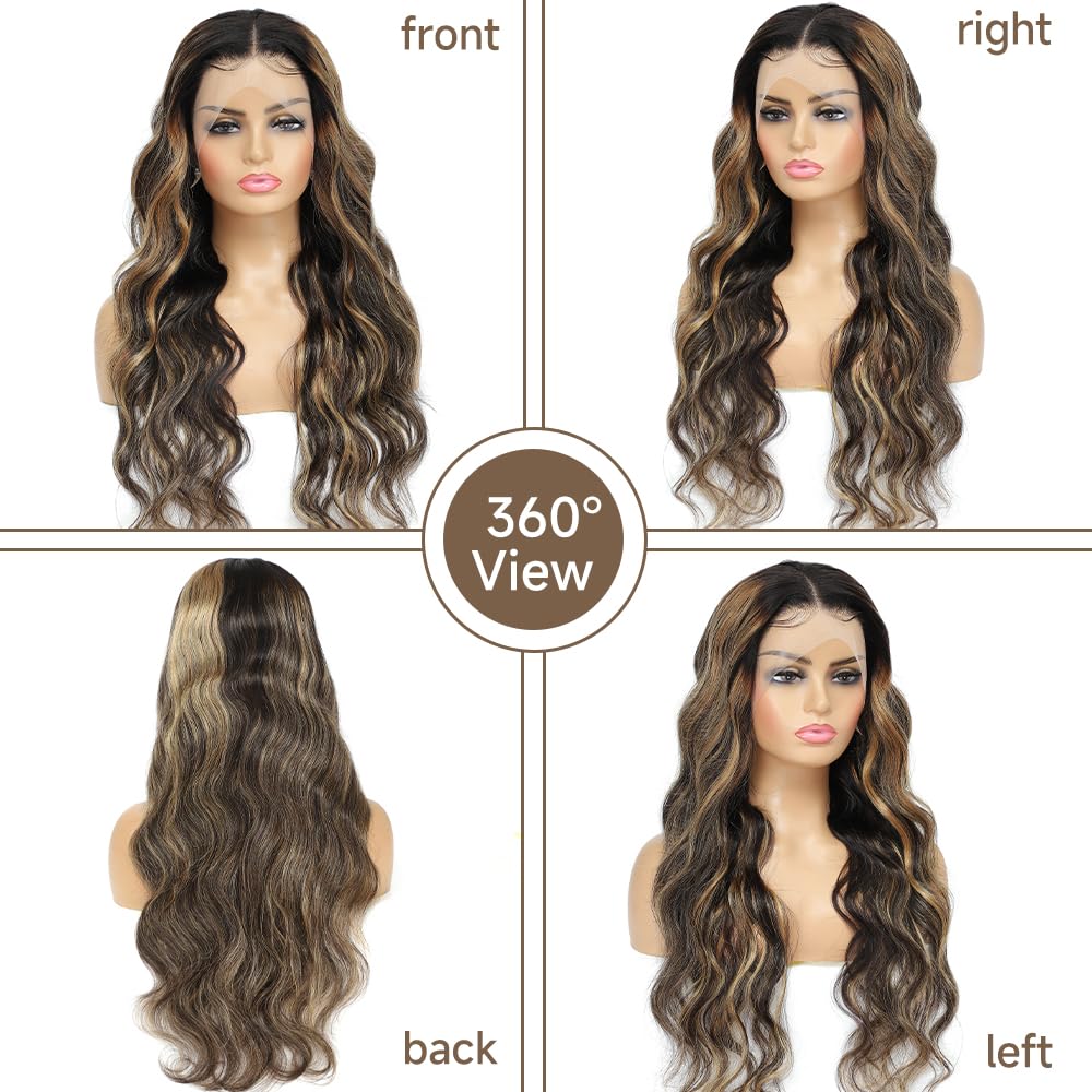 KeaBalo Ombre Lace Front Wig Human Hair Pre Plucked 13x4 Highlight Body Wave Lace Front Wigs Human Hair Hd Lace Frontal 1B/27 Colored Glueless Wigs Human Hair 180% Density 28 Inch