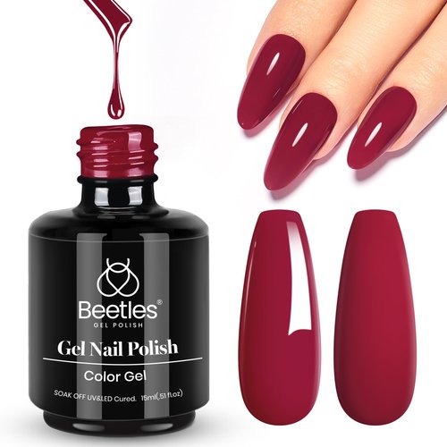Beetles Red Gel Nail Polish, 1 Pcs 15ml Wine Red Burgundy Soak Off Gel Polish Nail Art Manicure Salon DIY Design Decoration Home Uv Nail Lamp Needed