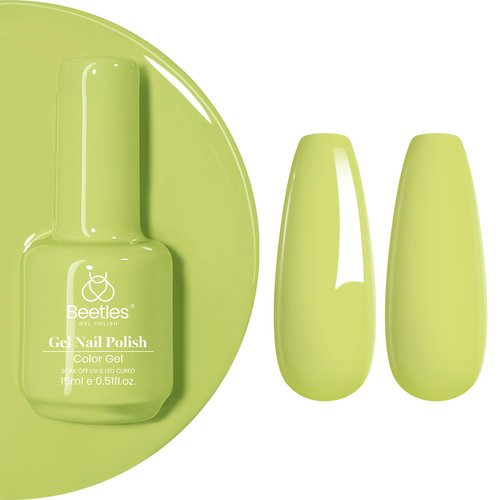 Beetles Green Gel Nail Polish - Fresh Pistachio 15ML/0.51Fl Oz, Light Green Gel Nail Polish, Neon Lime Color Soak Off UV LED Lamp Pastel Nails Art, Manicure Salon DIY Spring Day Nails