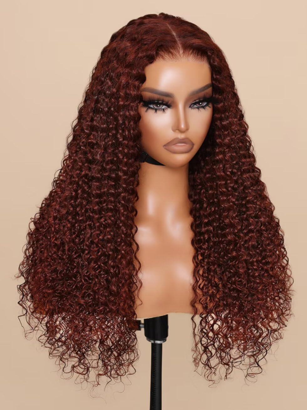 UNICE Bye Bye Knots Glueless Wig 7x5 Pre Cut Lace Front Wigs Human Hair Reddish Brown Deep Curly Invisible Knots Pre Everything Put on and Go Human Hair Wig Pre Plucked 150% Density 16inch