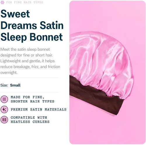 GIMME Beauty Sweet Dreams Satin Bonnet - Ultra-Soft & Breathable Sleep Bonnet for Frizz-Free Hair - Pink, 1 Count