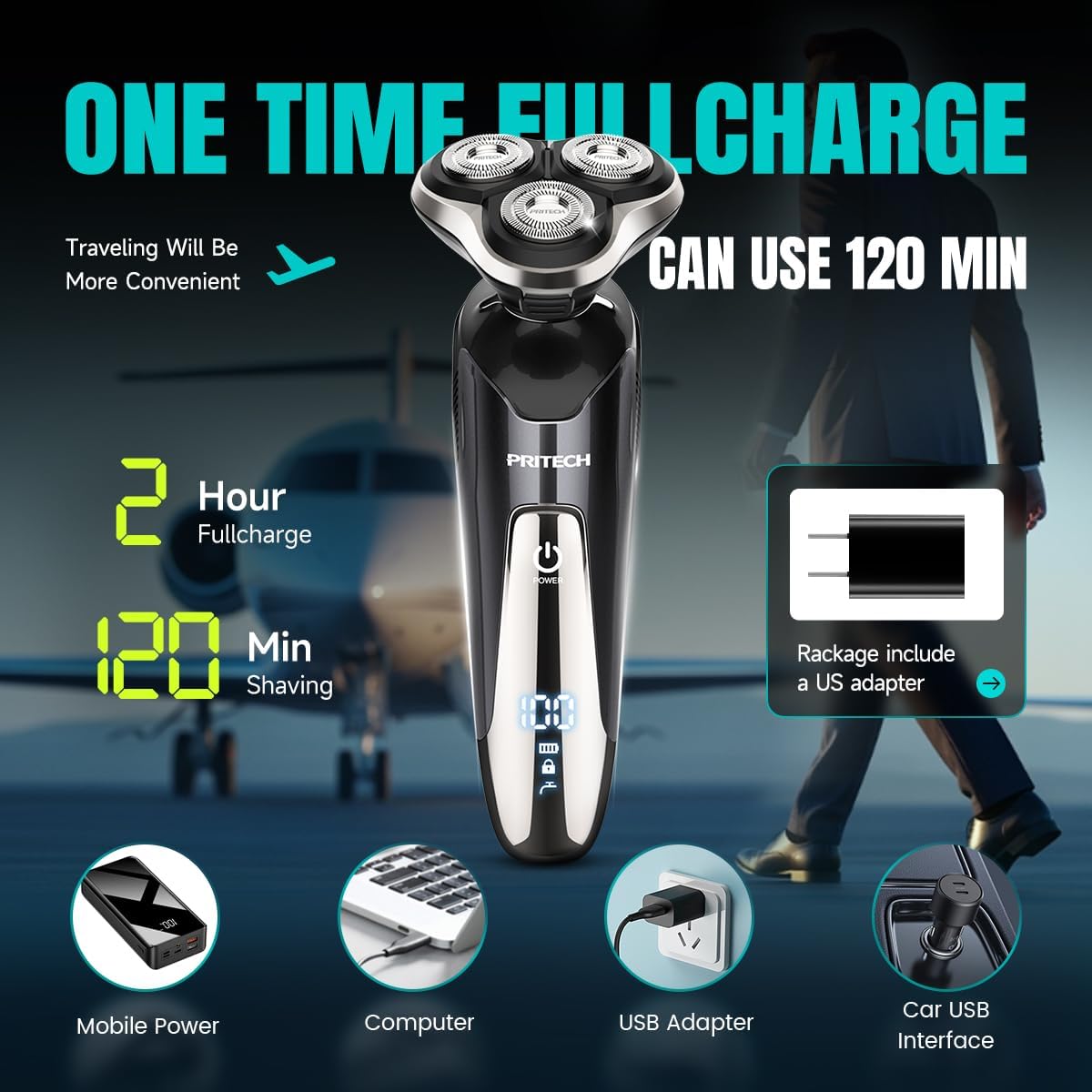 Skiennix Electric Razor for Men - Waterproof Rechargeable Shaver with Nose & Sideburn Trimmer