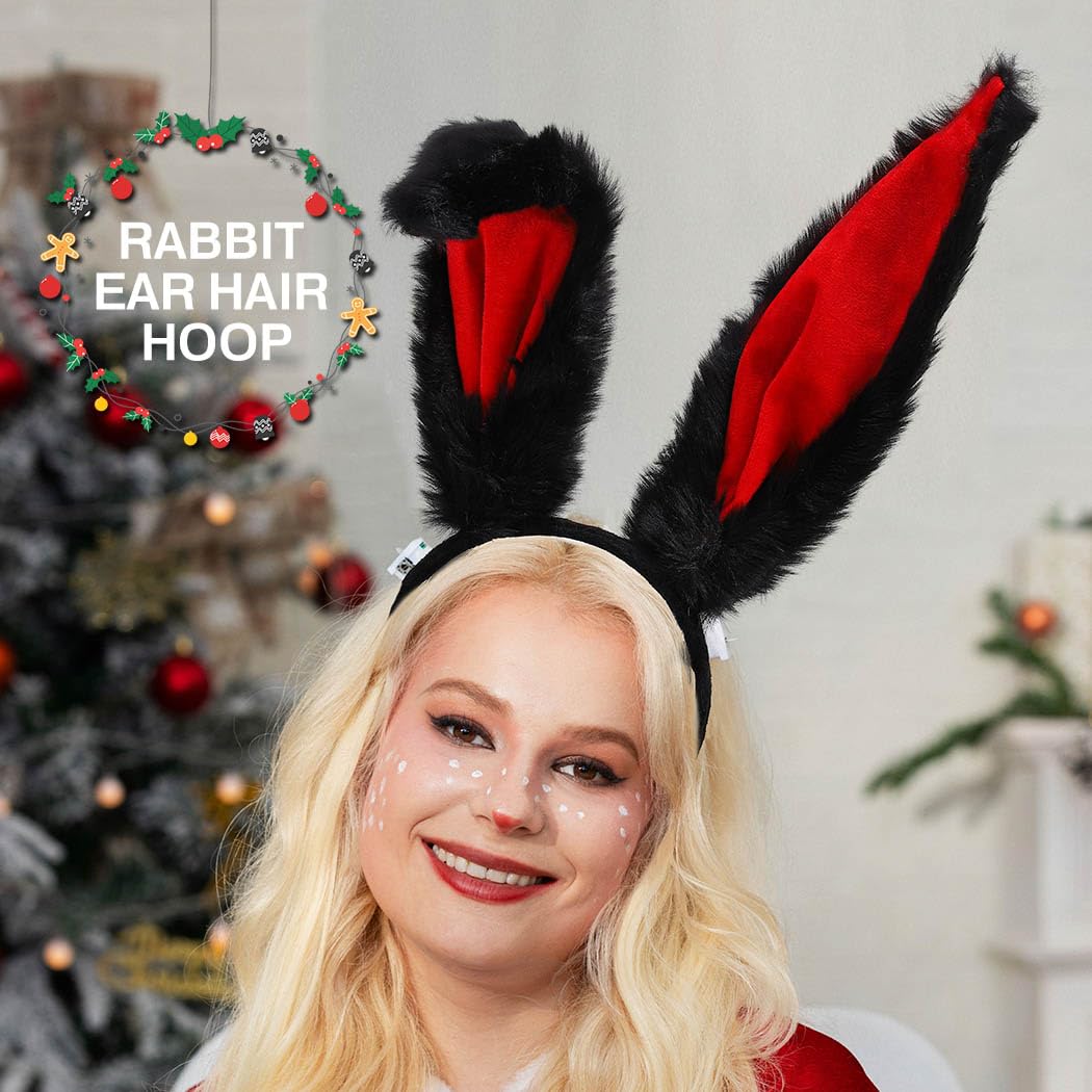 Uranian Light Up Bunny Ears Headbands Black Rabbit Ears Hair Band Led Bunny Headband Flashing Furry Ears Headwear Cosplay Party Costume Hair Accessories for Women and Girls