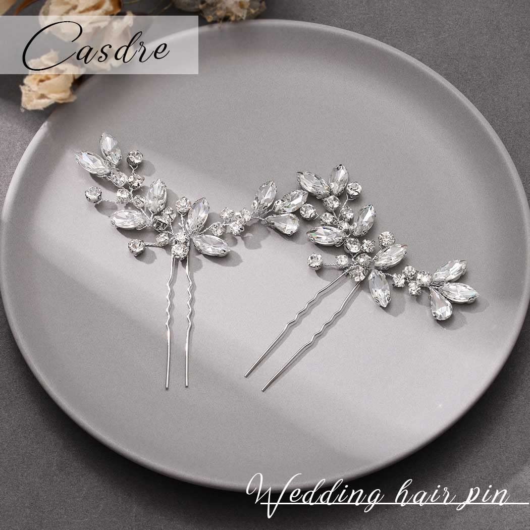 Casdre Crystal Bride Wedding Hair Pins Rhinestone Bridal Hair Pieces Wedding Hair Accessories for Women and Girls (Pack of 2) (A Silver)