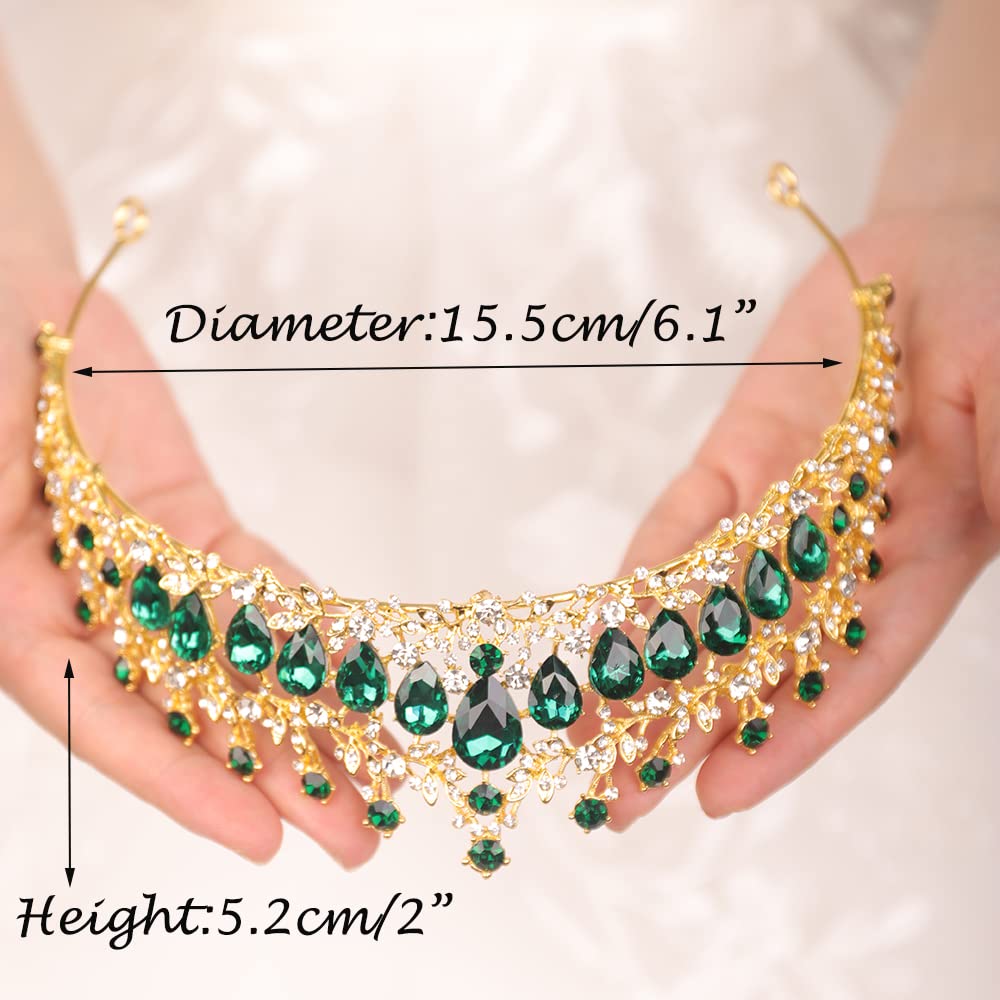 JWICOS Crystal Tiara and Crown for Women Baroque Emerald Green Rhinestone Princess Tiara for Girls Tiara Headband for Wedding Prom Birthday Party Pageant Halloween Costume (Green)