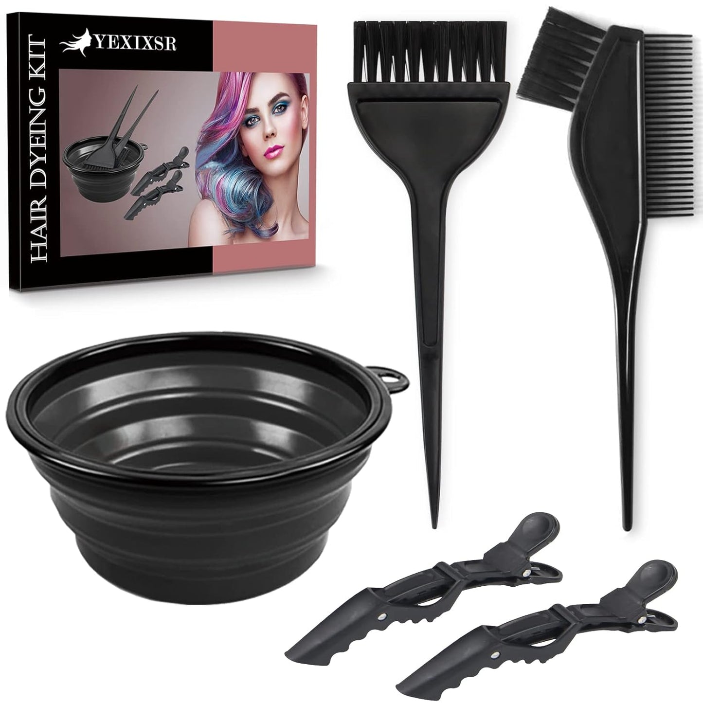 Yexixsr Professional Salon Hair Coloring Kit - 5Pcs Set with Brush, Bowl & Clips for Perfect Dyeing
