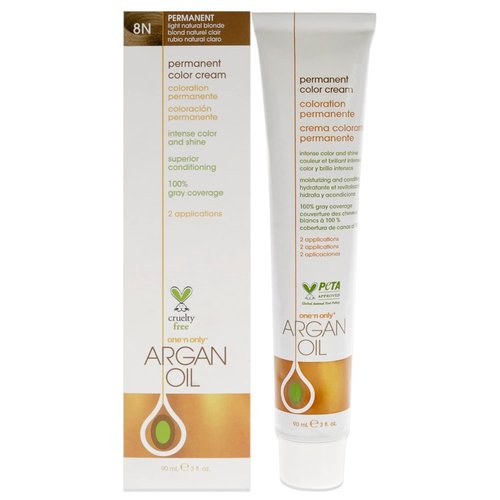 One N' Only Permanent Hair Color - Argan Oil Infused Hair Dye for Rich Gray Coverage - 8N Light Natural Blonde (3 oz)