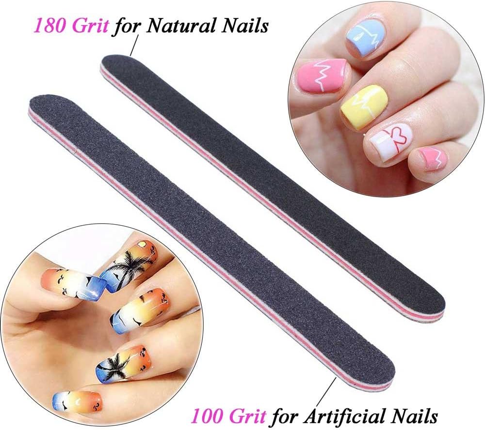 Skiennix Nail Files - 25 Double-Sided Emery Boards for Acrylic & Natural Nails | 100/180 Grit