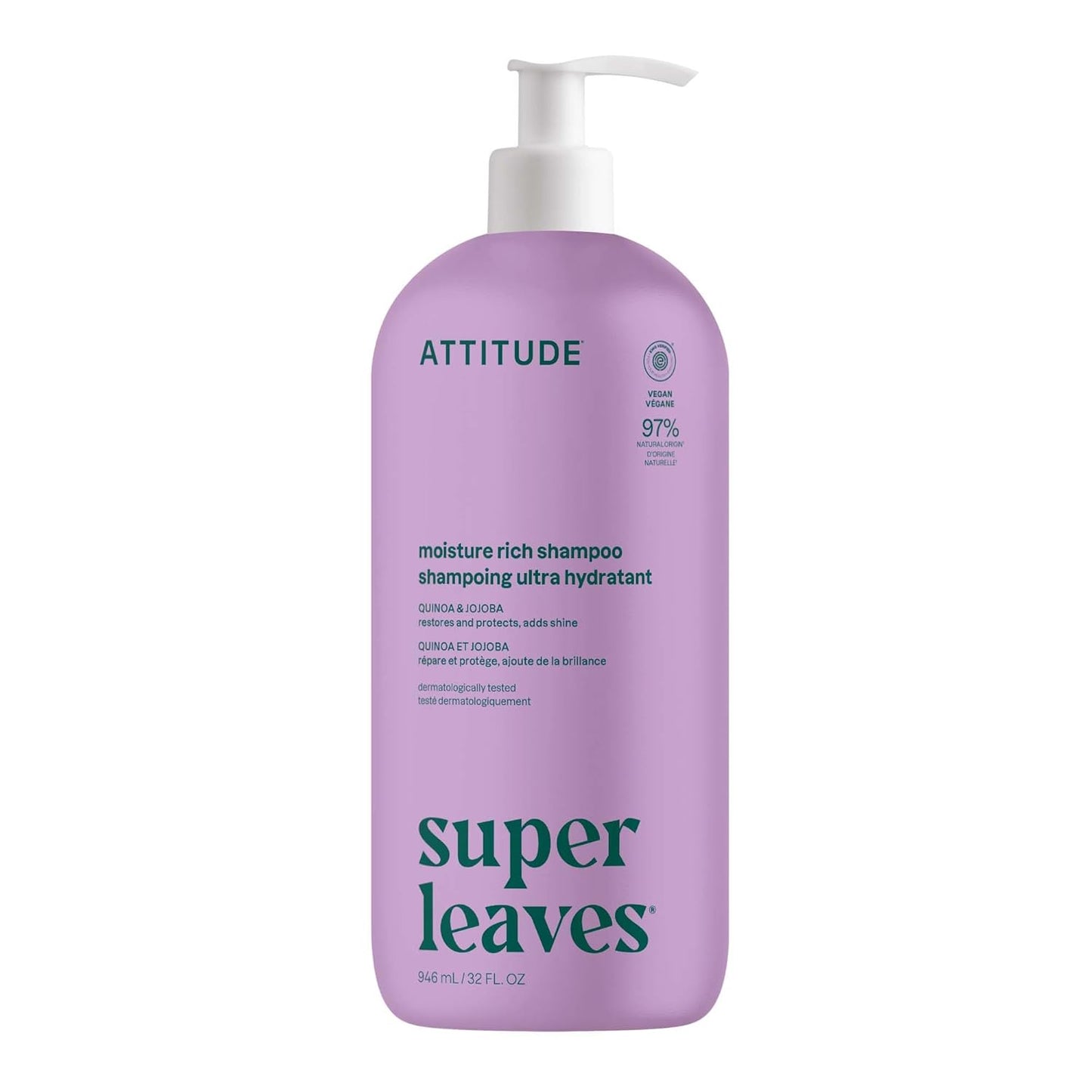 ATTITUDE Moisture Rich Hair Shampoo - EWG Verified, Vegan Formula for Dry & Damaged Hair | 32 Fl Oz
