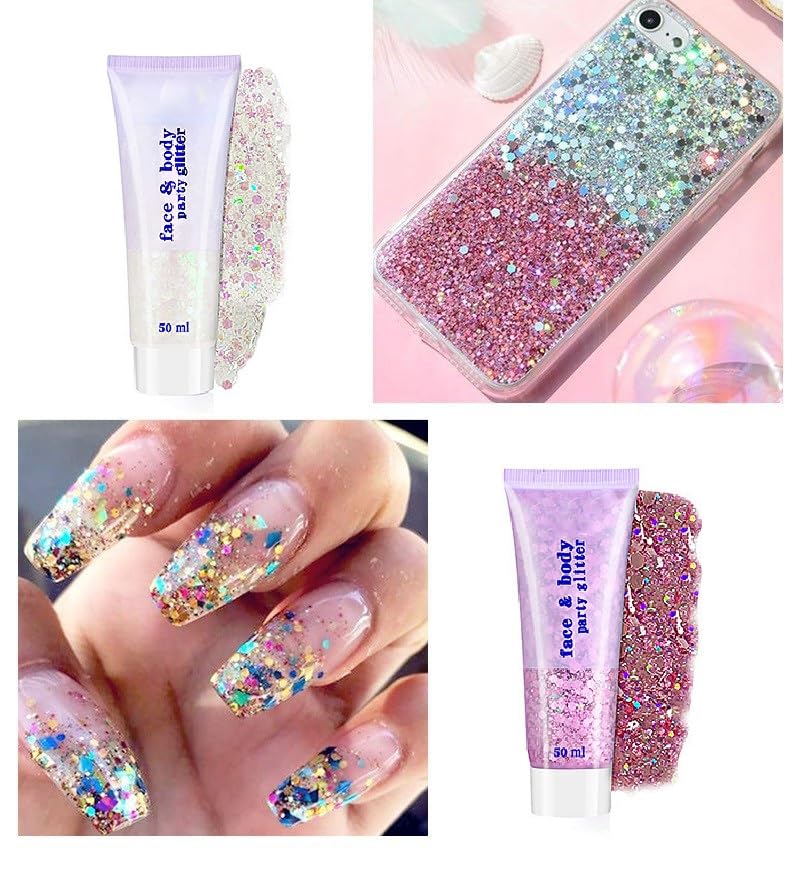 White Body Glitter,Face Glitter,Singer Concerts Music Festival Rave Accessories for Body Glitter Makeup for Women.