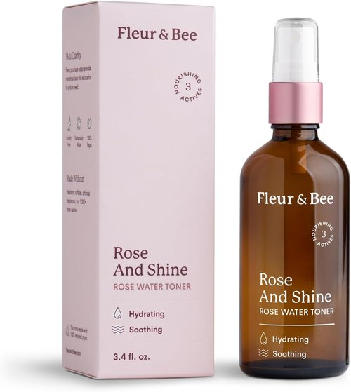 Fleur & Bee Rose and Shine Toner - Hydrating 100% Vegan Rose Water Spray Mist | Alcohol-Free | 3.4 fl oz