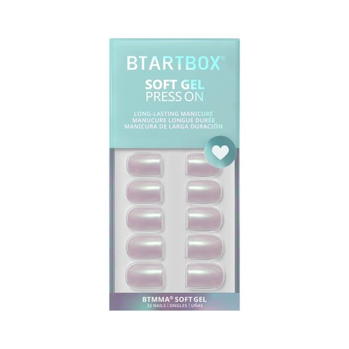 BTArtbox Press On Nails Short - Pearlescent Glitter Square Press On Nails with Glue for Women, Opaque Soft Gel Glue On Nails in 16 Sizes - 32 Stick On Nails Kit, Screaming Silver