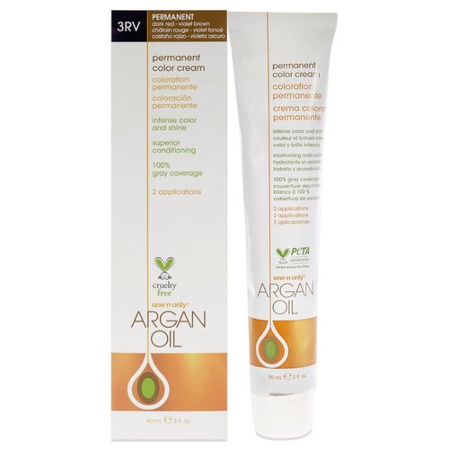 One N' Only Permanent Hair Color - Argan Oil Infused Dye for Rich, Accurate Tones - 3RV Dark Red Violet Brown (3 oz)