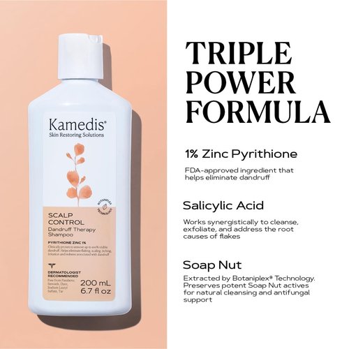 KAMEDIS Anti Dandruff Shampoo - Triple Power Formula with 1% Zinc Pyrithione & Salicylic Acid | 6.7 Fl Oz