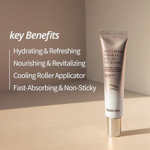 Farmstay Rice & Bifida Eye Serum - Niacinamide Dark Spot Remover & Cooling Cream, 0.84 fl. oz.