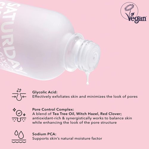 Saturday Skin Pore Clarifying Toner - Travel Size 10% Glycolic Acid & AHA Deep Cleansing Formula