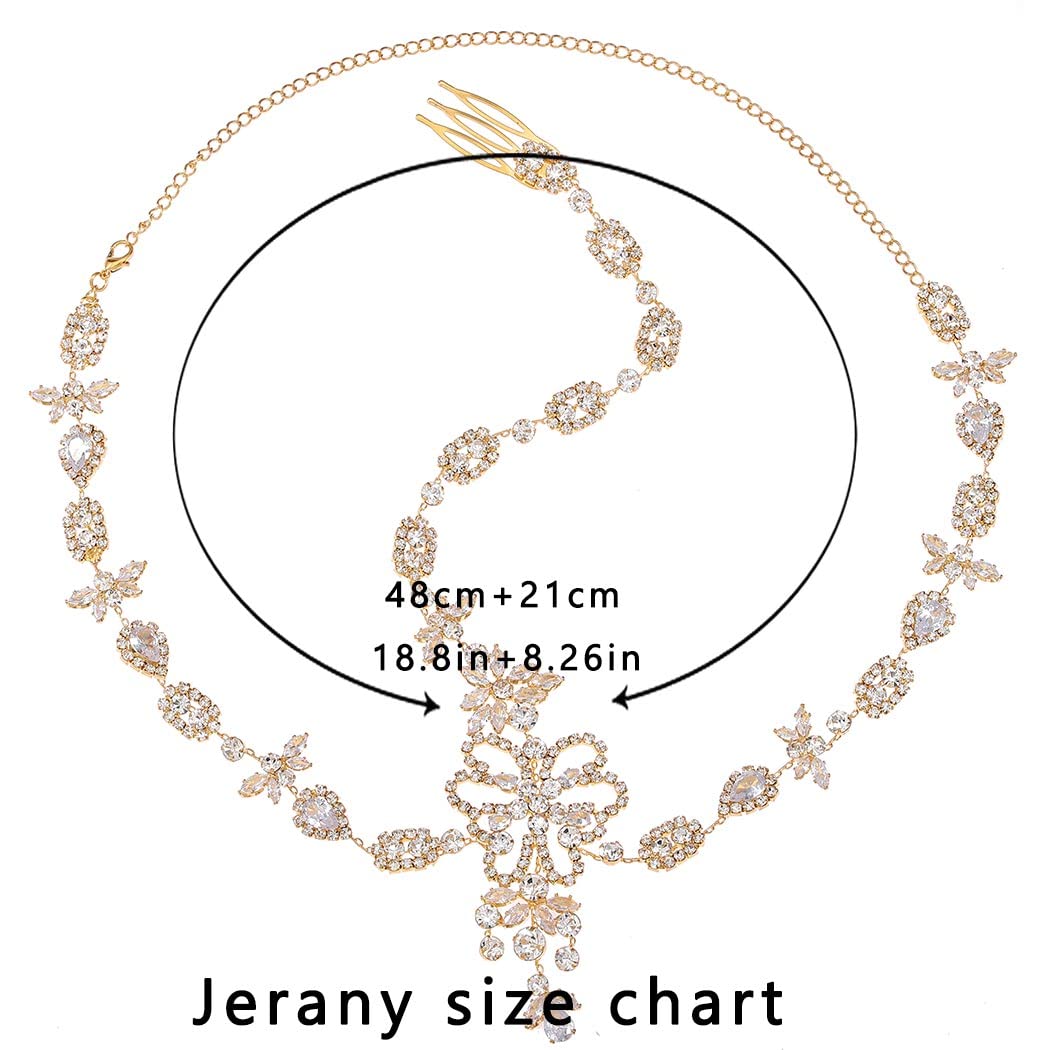 Jerany Rhinestone Head Chain Gold Wedding Headpieces Jewelry Brides Crystal Hair Chain Shiny Forehead Chain Halloween Festival Costume Head Jewelry for Women