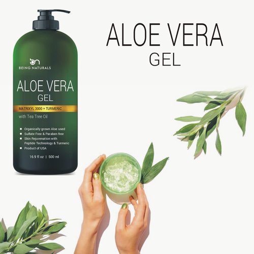 Aloe vera Gel - from 100% Pure Organic Aloe Infused with Matrixyl 3000 (Peptides), Turmeric - Natural Raw Moisturizer for Face, Body, Hair. Perfect for Sunburn, Acne, Razor Bumps 16.9 fl oz