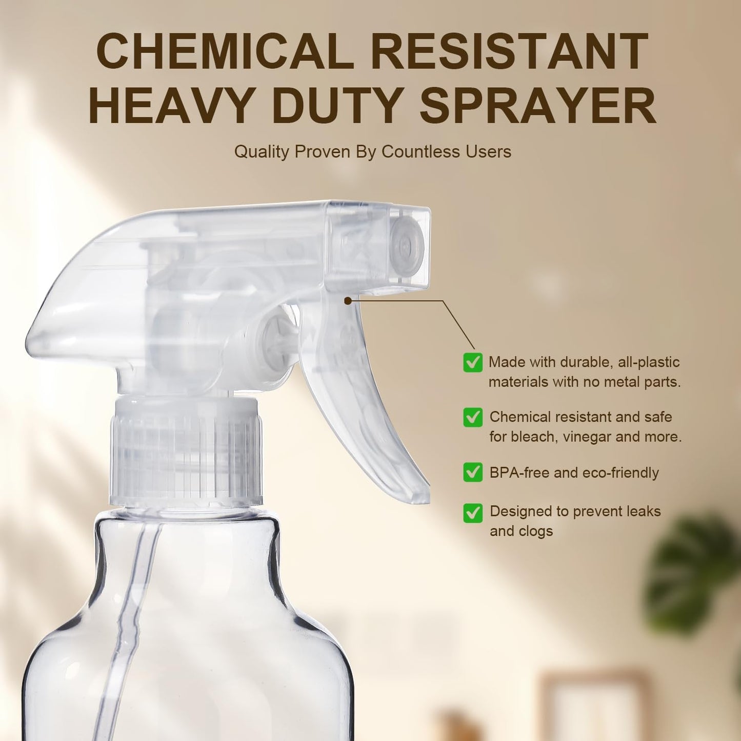 Skiennix Plastic Spray Bottles - 2-Pack 16.9 Oz | Heavy Duty Mist & Stream for Cleaning, Oils, Plants
