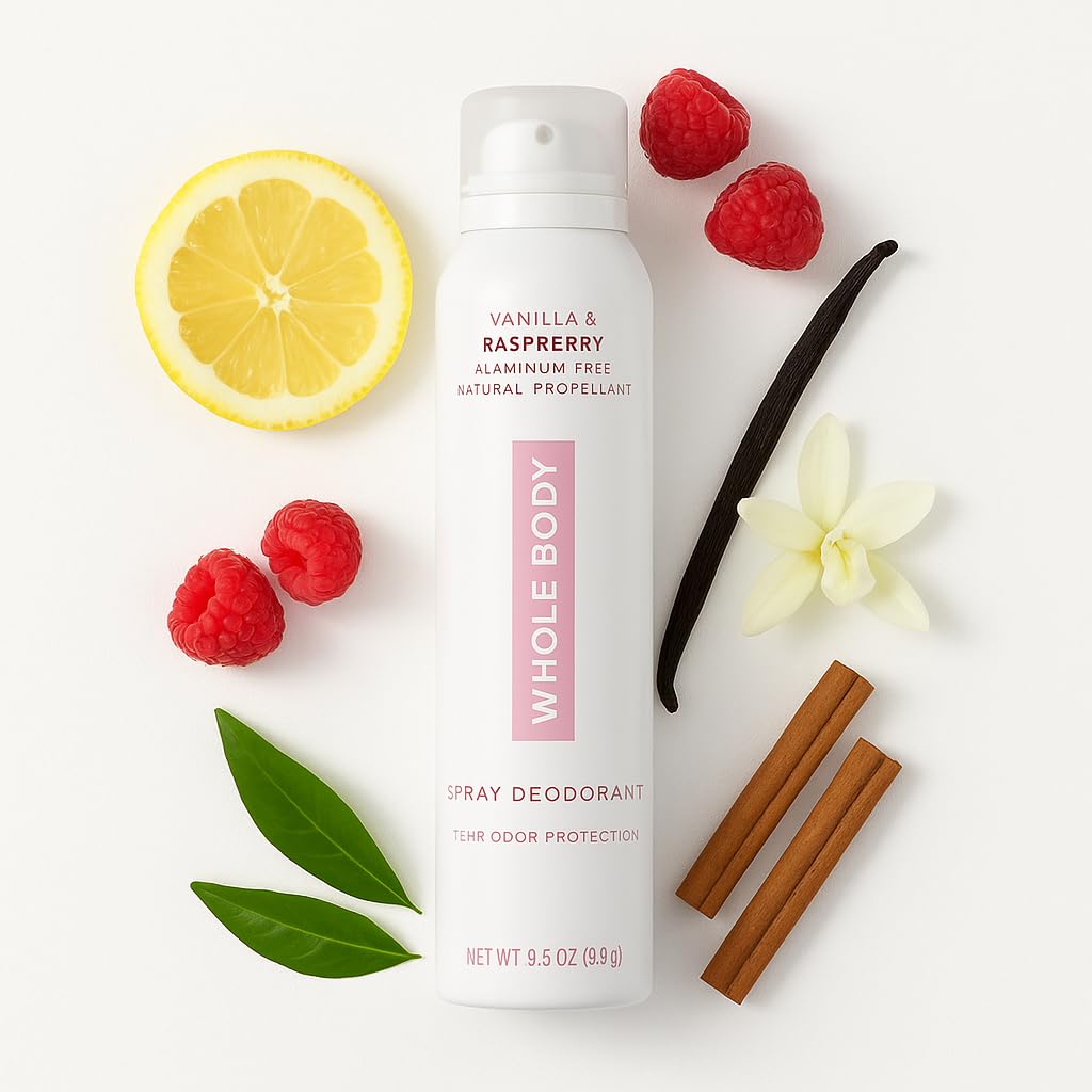 Skiennix Aluminum-Free Deodorant Spray - Vanilla & Raspberry Scent, Gentle Odor Protection, 3.5 oz