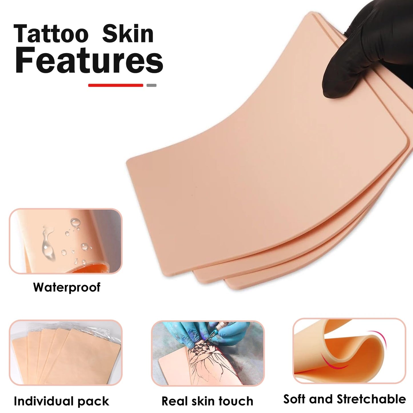 30Pcs Tattoo Skin 3MM with Transfer Paper Kit- Urknall 10pcs Fake Skin with 20pcs Stencil Paper Blank Practice Skin for Tattooing Double Sides Fake Skin for Beginners and Artists Tattoo Supplies