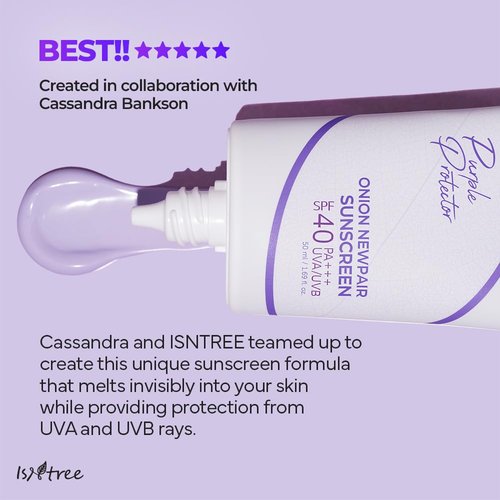 ISNTREE Onion Newpair Sunscreen - Hydrating SPF 40 Sun Protector | 50ml | Evens Skin Tone | Purple Formula