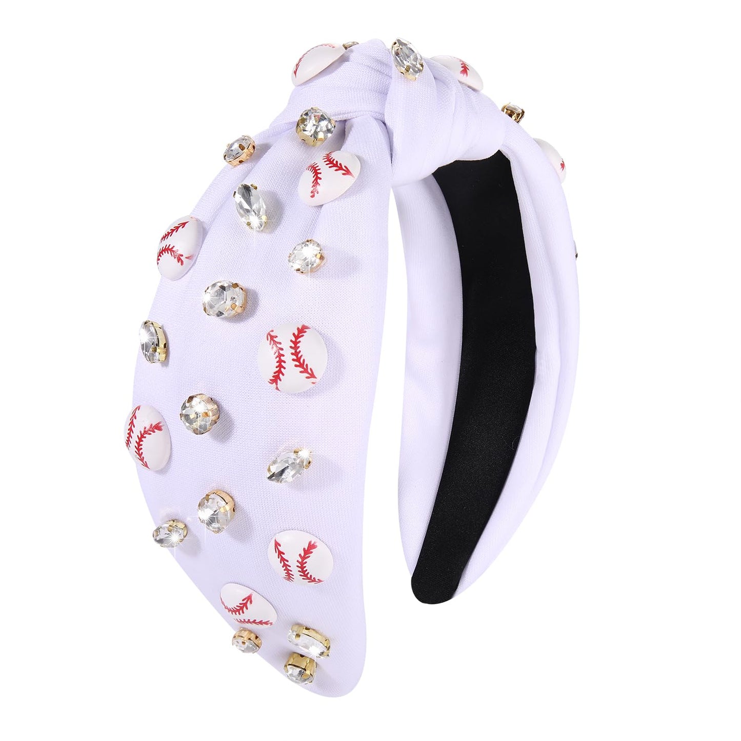 boderier Baseball Headband Hair Accessories Crystal Baseball Embellished Wide Knotted Headband for Women Game Day Accessories Gifts (White)