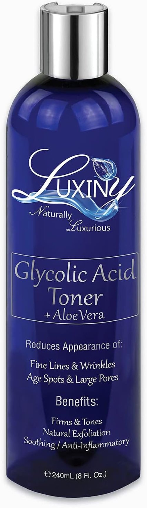 Glycolic Acid Toner - AHA & BHA Facial Toner with Organic Witch Hazel | Hydrating 8 oz for Acne-Prone Skin