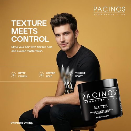 Pacinos Matte Hair Paste - Firm Hold Styling Wax for All Hair Types | Long-Lasting Definition & Texture, 4 fl. oz.