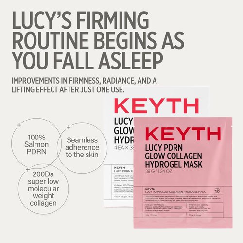 KEYTH Lucy PDRN Glow Hydrogel Mask - Enhance Skin Elasticity & Vitality | 4 Pack, 38g (1.34 oz.)