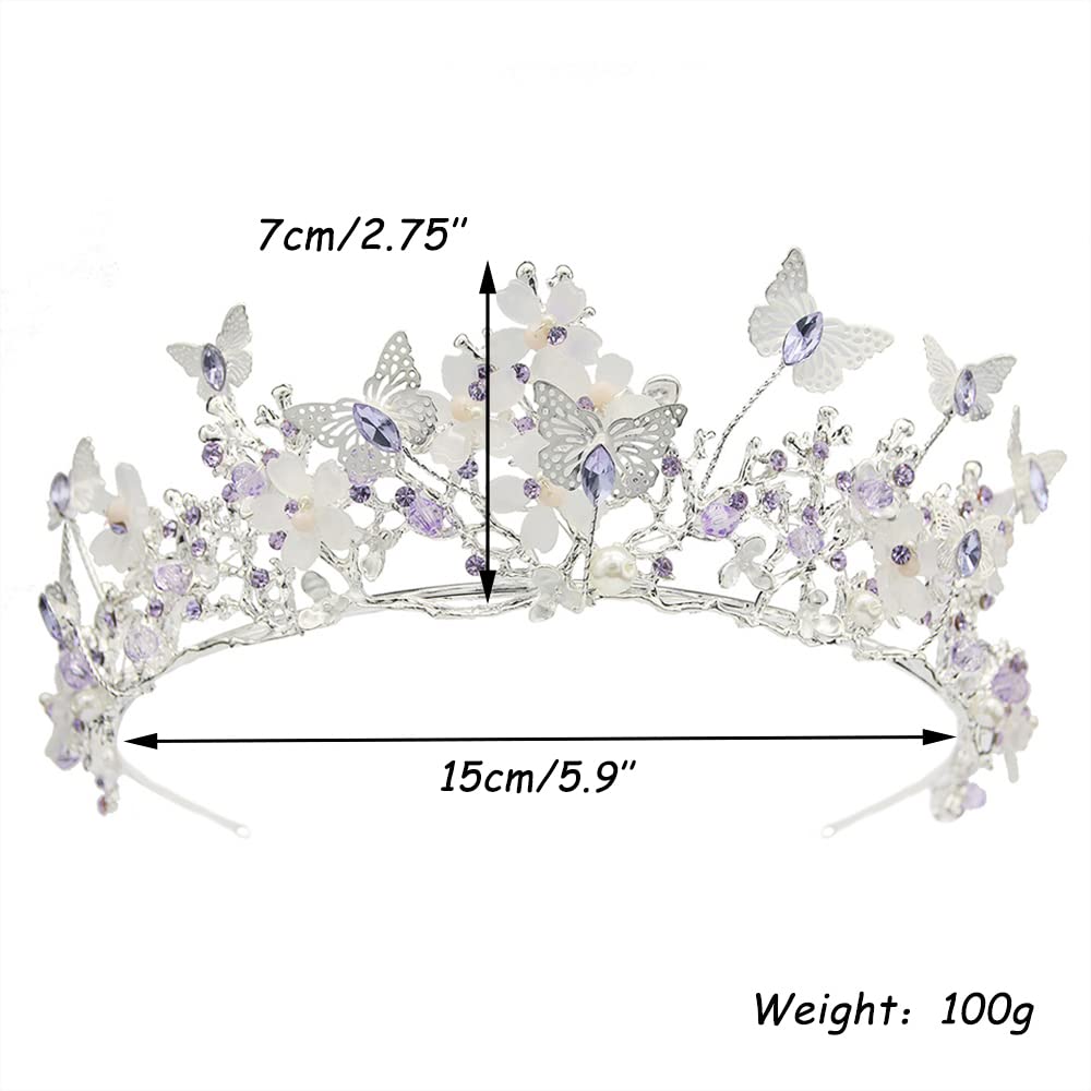 Brihasory Butterfly Queen Birthday Crowns Gold Tiaras for Bride, Crystal Royal Princess Wedding Rhinestone Headband, Costmue Party Christmas Halloween Black Prom Headpiece for Women and Girls (Purple)