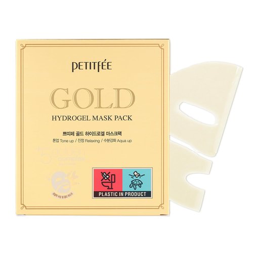 Petitfee Gold Hydrogel Mask Pack 5ea - 24k Gold Face Mask for Moisturizing, Glow Skin, Hydrating, Skin Elasticity, Youthful Complexion, Ginseng, Collagen Facial Mask