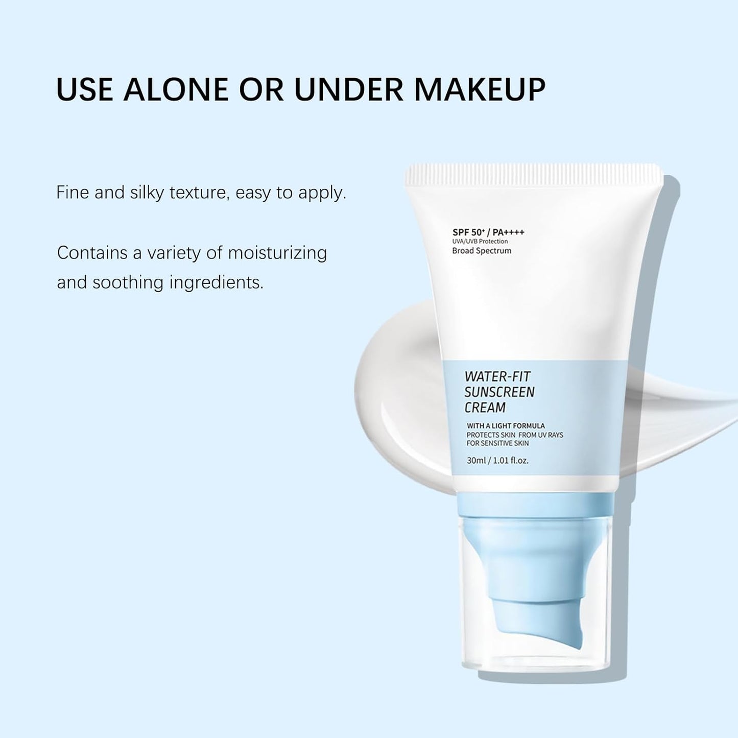 Water-Fit Sunscreen Cream SPF 50+ | Lightweight Daily UV/UVB Protection | Moisturizing Formula, 30ml