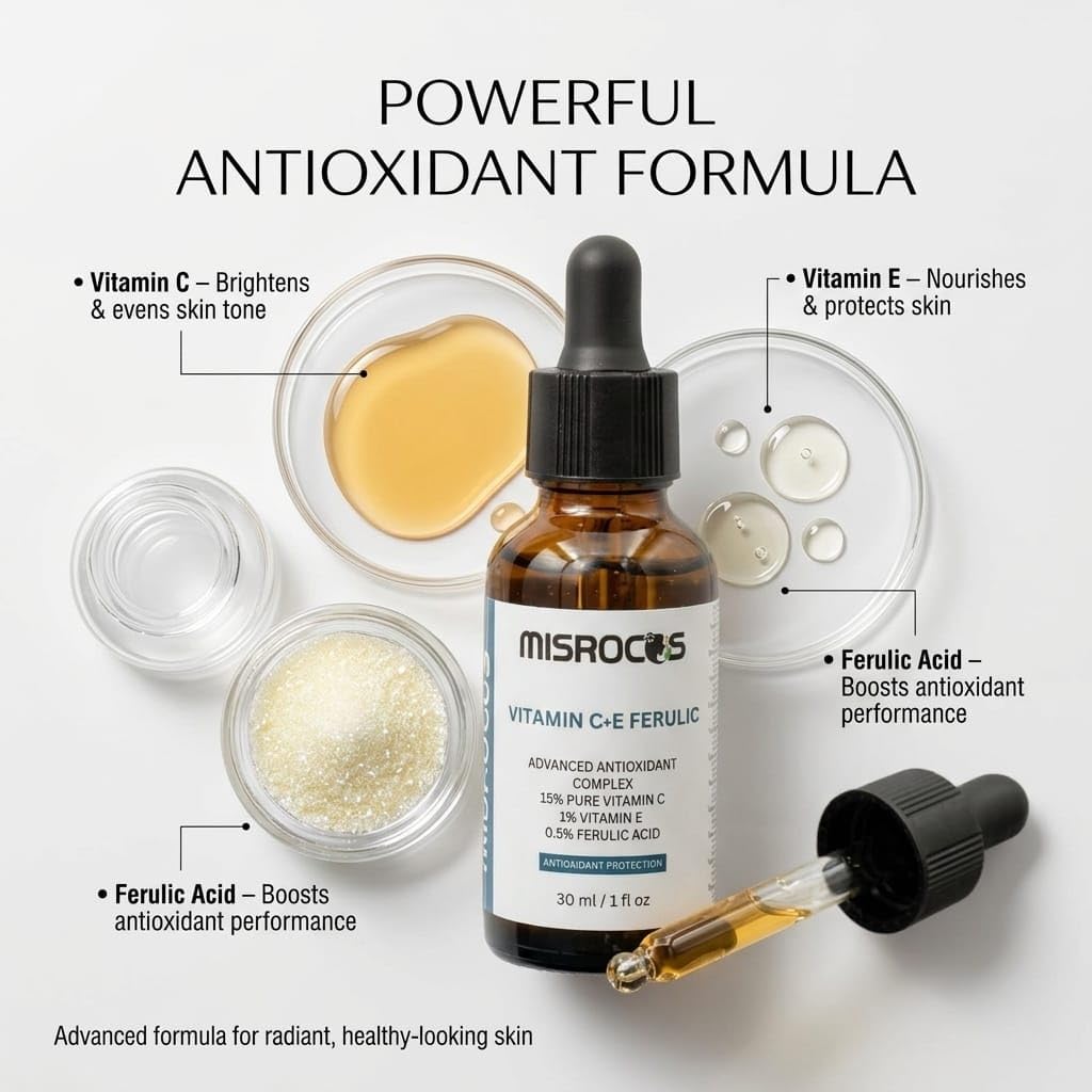 Skiennix Vitamin C + E Ferulic Acid Serum - 30ml | Brightening Antioxidant Complex for Fine Lines & Sun Damage