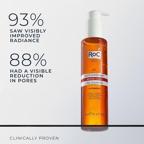RoC Multi Correxion Revive + Glow Gel | Vitamin C Facial Cleanser with Glycolic Acid - 6 Ounces