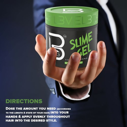 L3 Level 3 Slime Gel - Strong Control Hair Styling Gel - Flake-Free, Long-Lasting Hold - Adds Volume, Texture