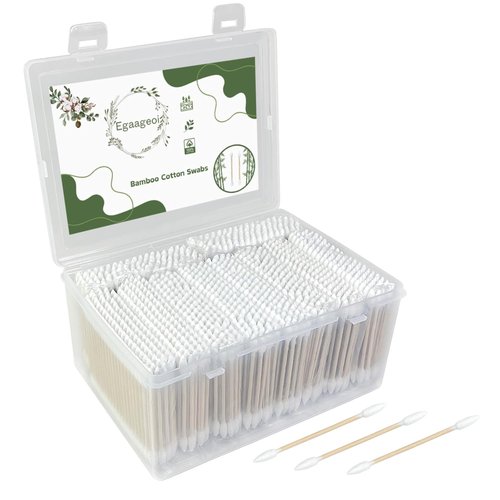 Egaageoi Cotton Swabs - 1000 Count Double Precision Tips with Bamboo Sticks | Ideal for Beauty, Manicures & Cleaning