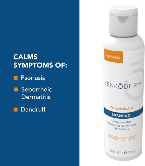 Kenkoderm Psoriasis Shampoo - 3% Salicylic Acid Formula for Itchy Scalp | Color & Fragrance Free, 4 oz