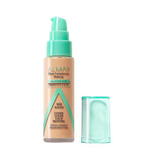 Almay Clear Complexion Acne Foundation - Salicylic Acid, Medium Coverage, Soft Matte Finish | 300 Naked, 1 fl oz