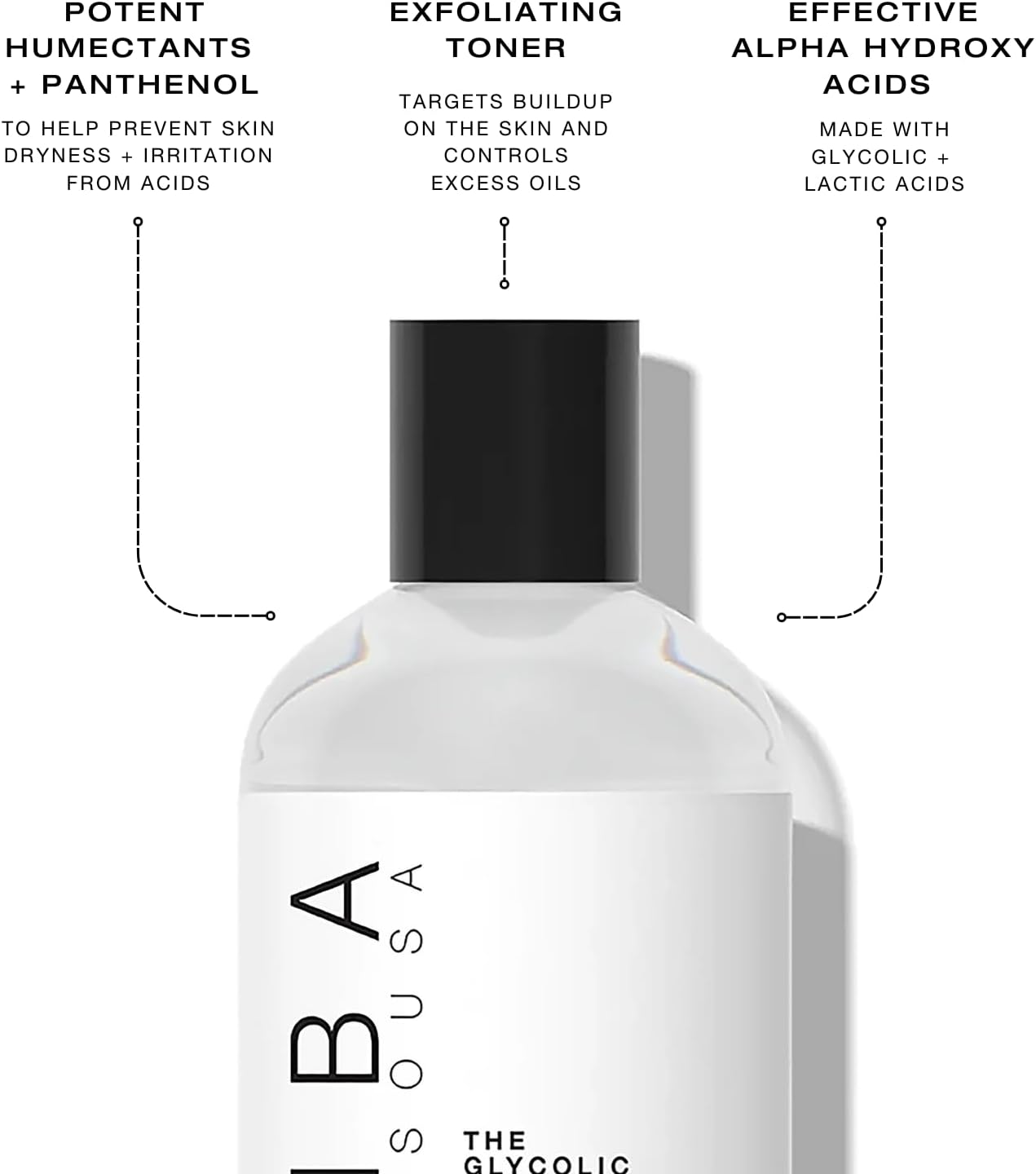 Biba De Sousa Glycolic Lactic Toner - Exfoliating AHA Formula with Hyaluronic Acid & Aloe Vera | 8 oz
