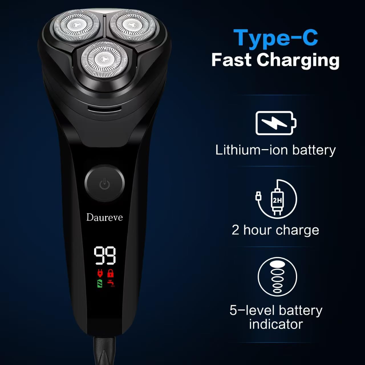 Skiennix Electric Razor - 2025 Rechargeable Shaver with USB Charging | Washable Design (Black)