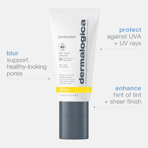 Dermalogica Porescreen Mineral Sunscreen SPF 40 for Face, Sun Protector and Pore Supporting Primer with Zinc Oxide, Multitasking Premakeup Sunblock - 1 fl oz